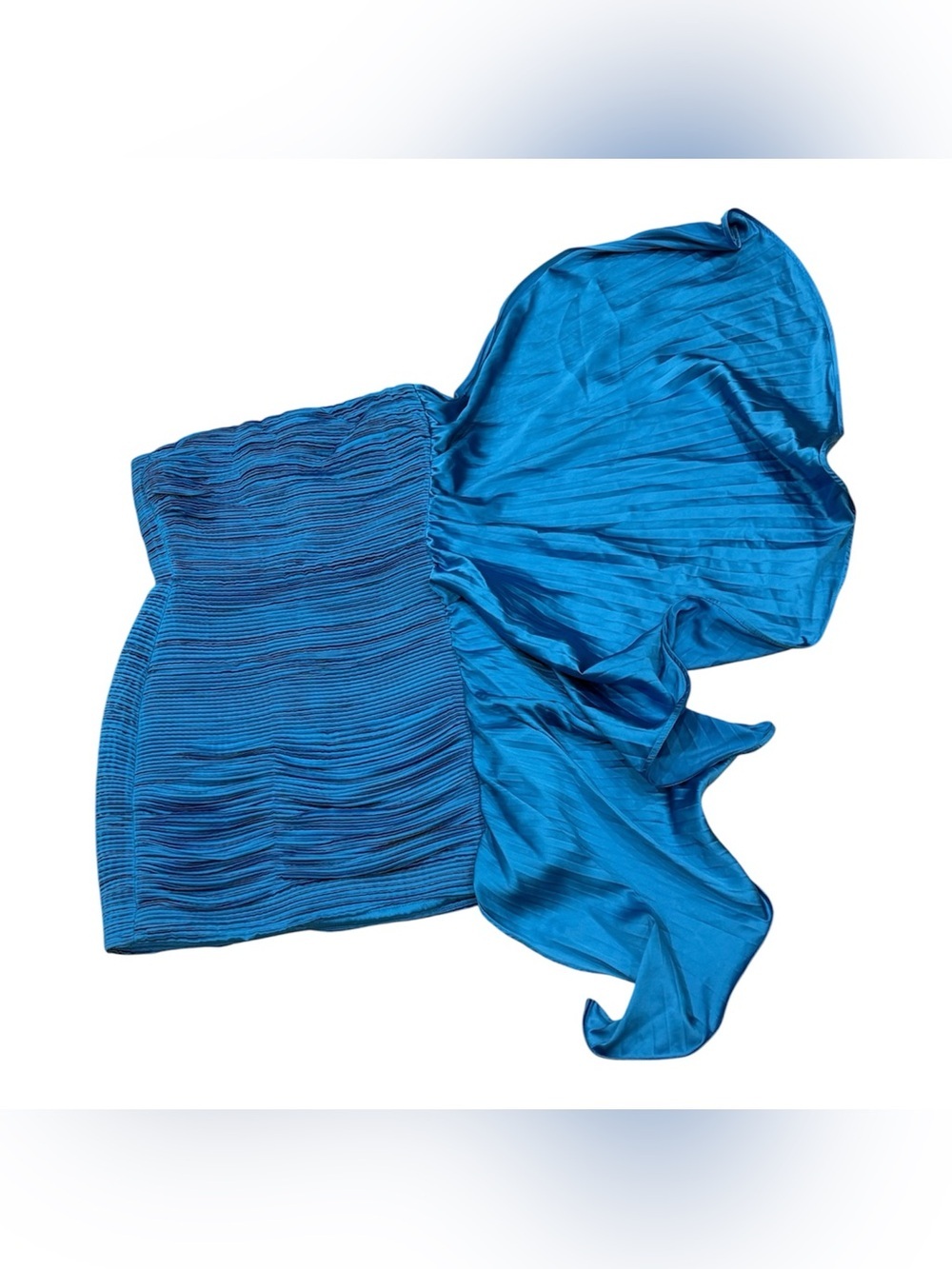AMUR Women’s 4 Blue Solid Strapless Pleated Mini Dress Lined Zip Ruffle